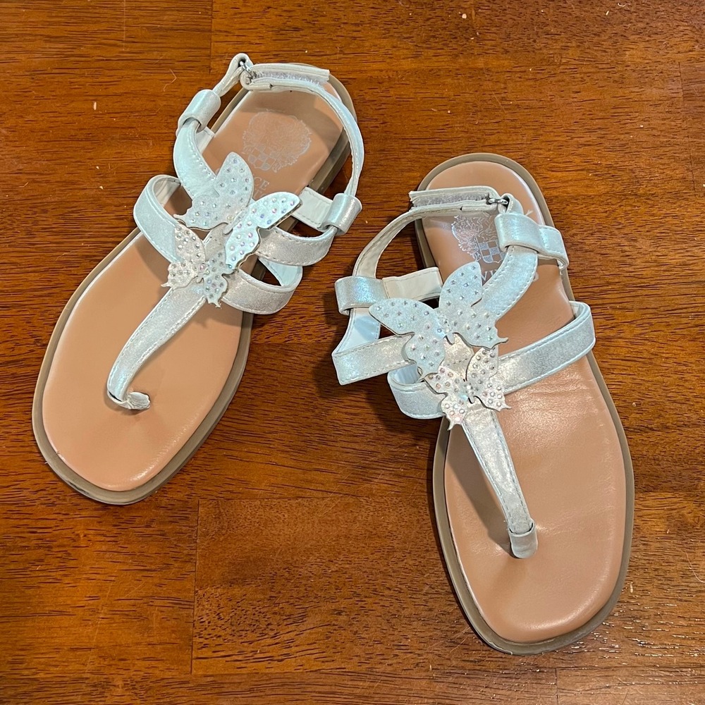 Vince Camuto Girls Sandals Size 2 Silver Sparkly Butterfly‎ Thong Summer